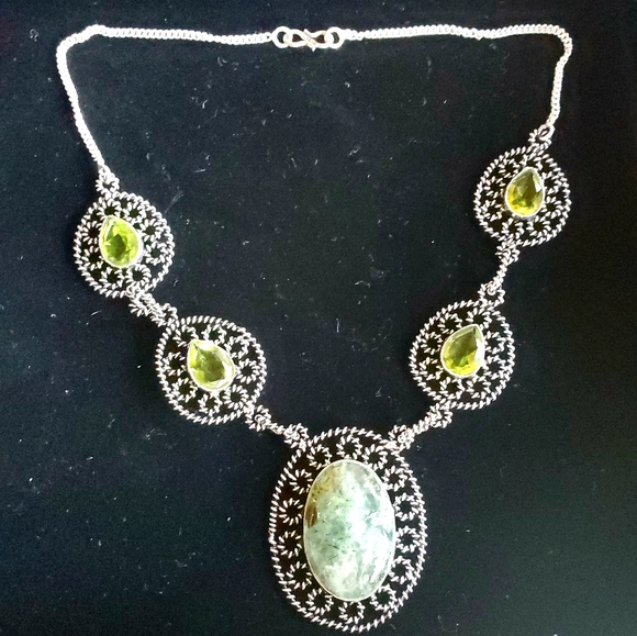 New Moss Agate & Peridot Silver Necklace. - Picture 16 of 16